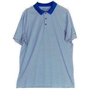 Nike Mens Shirt Blue White Striped Golf Polo Dry Fit Standard Fit Short Sleeve L
